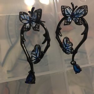 Silver Colour For Women Genuine Blue Butterfly Earring Handmade Enamel Ear Studs